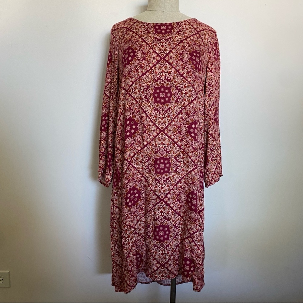 NWT Maroon Floral Abstract Dress With Sleeves